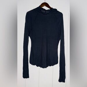 Intimately Free People Waffle Knit Ruffle Mock Neck‎ Thermal Top Women XL Boho